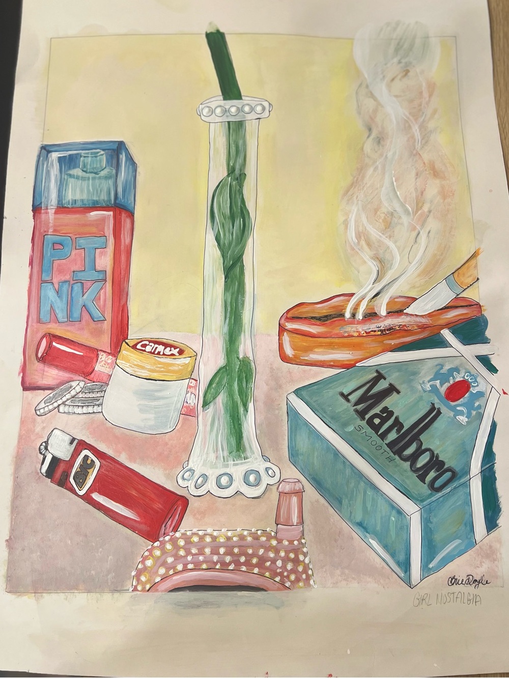 Y2K Nostalgia Still Life Print with Teal, Red and Green Accents